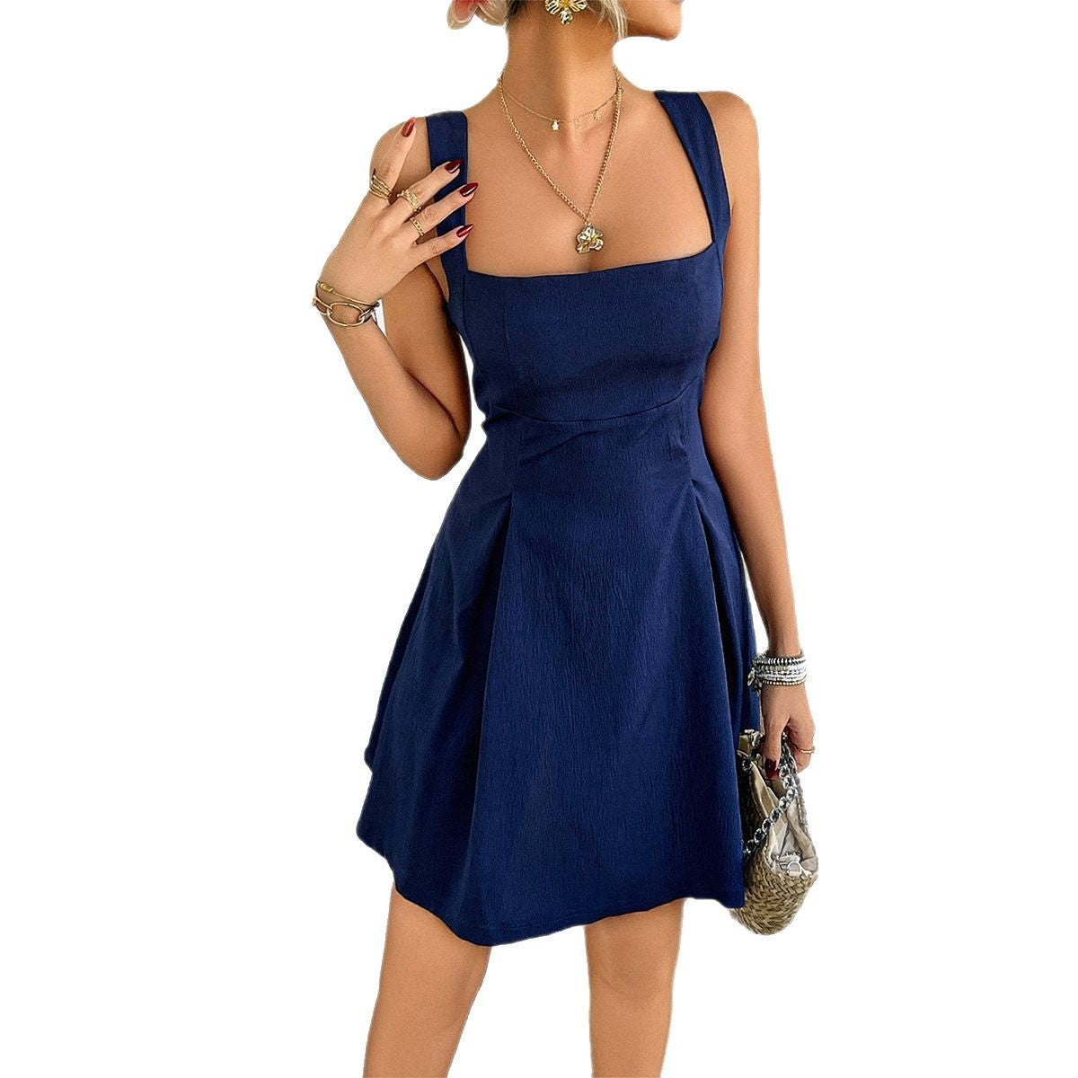 Solid Color Sleeveless Mini Dress – Elegant European & American Style