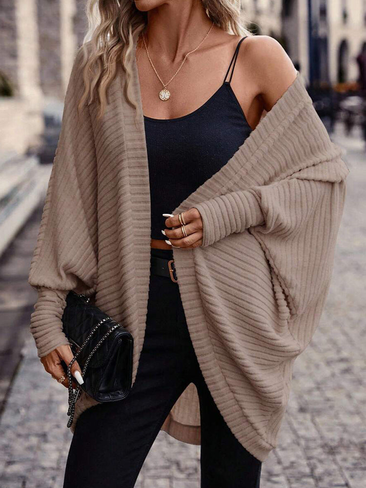 Solid Color V-Neck Loose Knitted Sweater Cardigan for Women