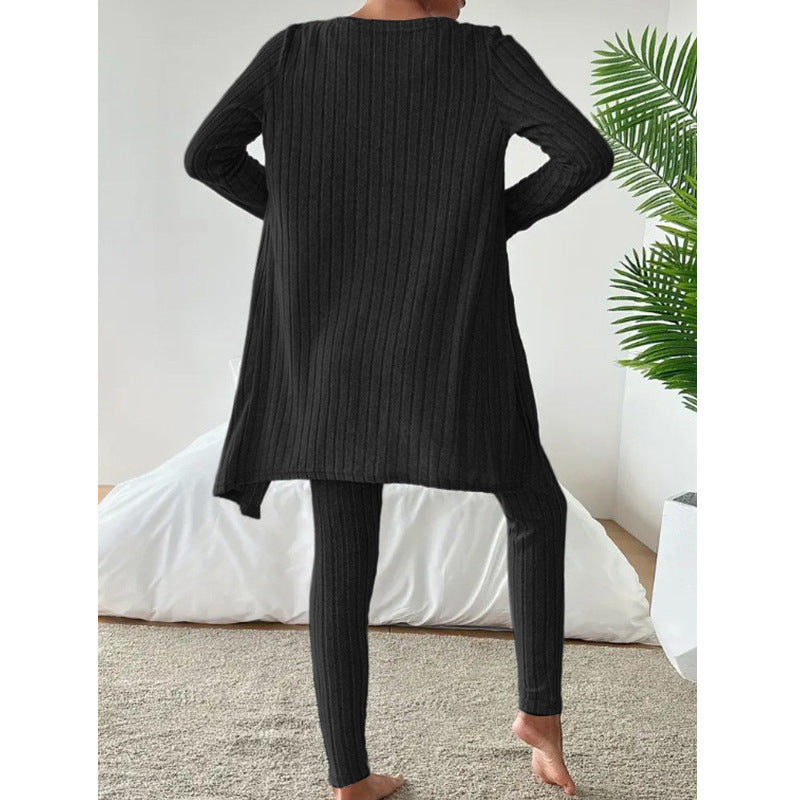 Women’s 3-Piece Casual Loungewear Set – Cardigan, Crop Top & Pants