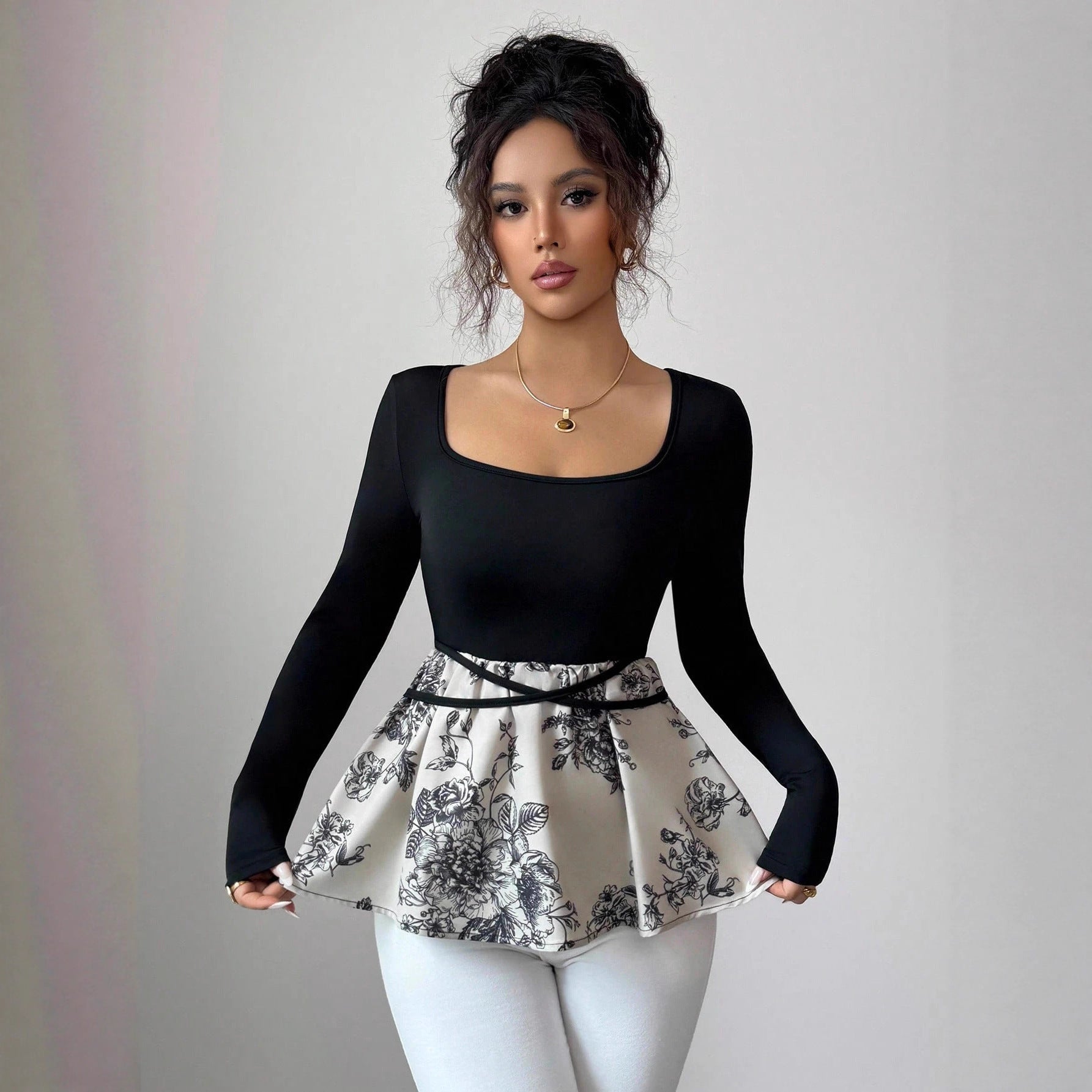 Special-interest Design Floral Skirt Versatile Top