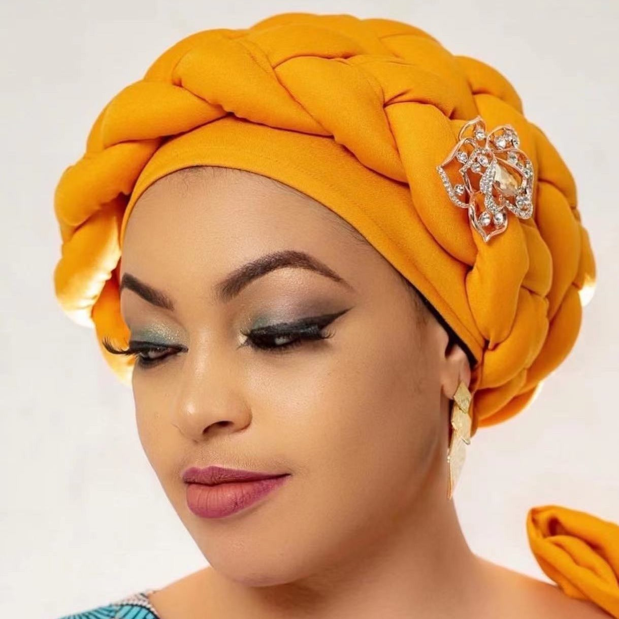 Women’s African Style Braided Turban Hat with Decorative Accessories