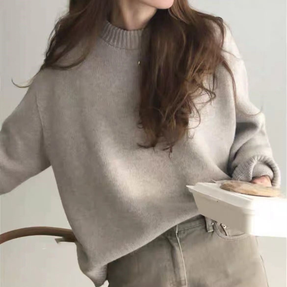 Cozy Round Neck Loose Fit Chenille Sweater