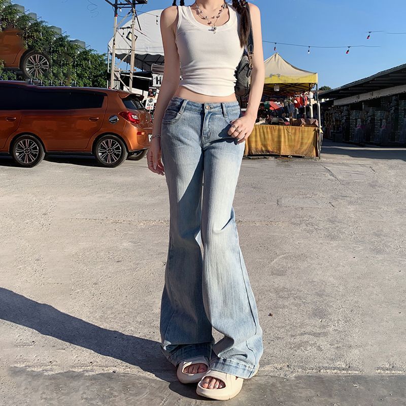 American Retro Low Waist Bell Bottom Jeans – Slim Fit Stretch Denim Pants for Women