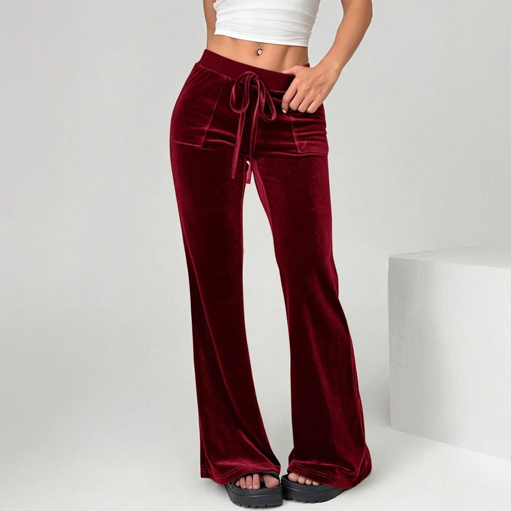 Women’s Velvet Flared Pants – High Waist, Wide Leg, Casual Chic