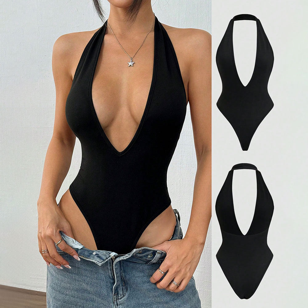 Sexy Deep V Halter Backless Jumpsuit – Women’s Slim Fit Bodysuit