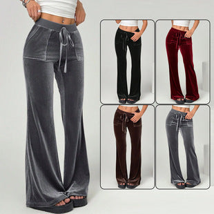 Women’s Velvet Flared Pants – High Waist, Wide Leg, Casual Chic