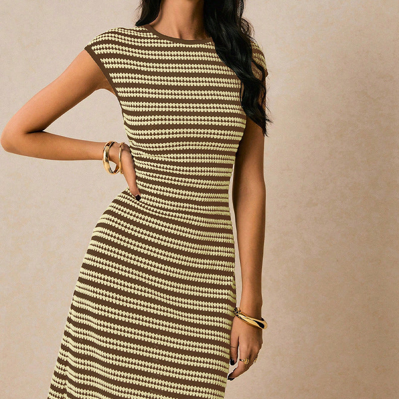 Striped Knitted Slim Fit Sleeveless Dress – Casual Summer Bodycon Midi