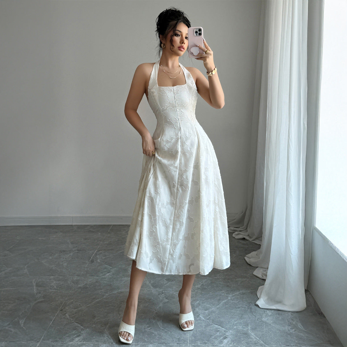 Elegant Simple Style Halter Tube Top Maxi Dress for Women