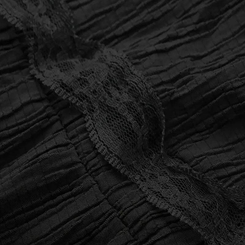 Gothic Deep V-Neck Ruffle Midi Dress with Long Sleeves