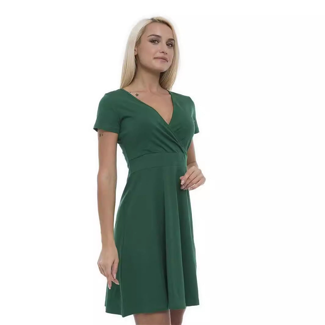 Women’s Knitted V-Neck Short Sleeve Mini Dress