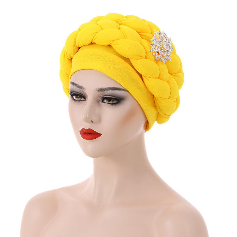Women’s African Style Braided Turban Hat with Decorative Accessories