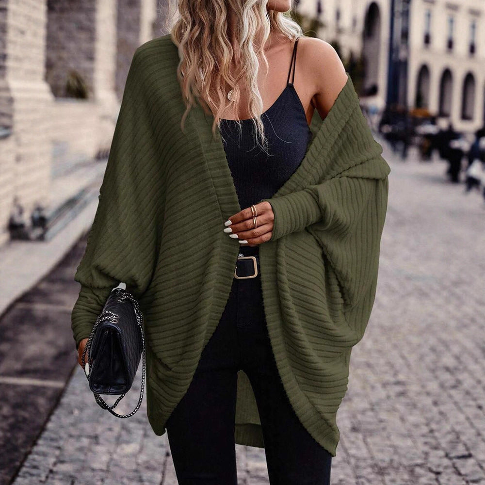 Solid Color V-Neck Loose Knitted Sweater Cardigan for Women