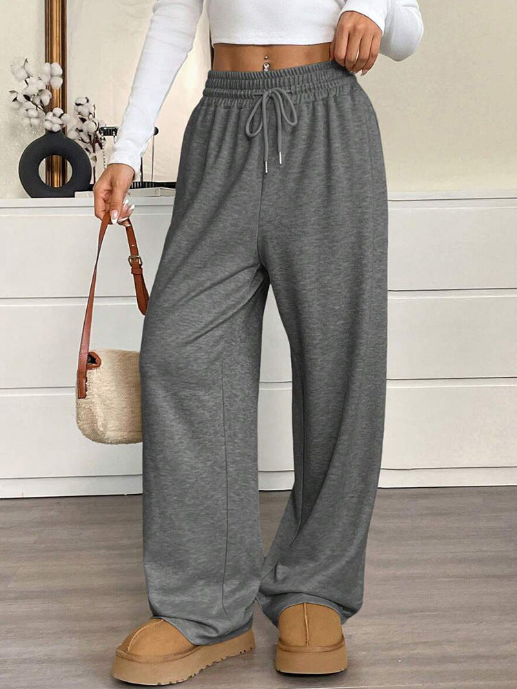Solid Color Casual Wide Leg Pants for Women – Loose Fit, High Waist, Comfy Style