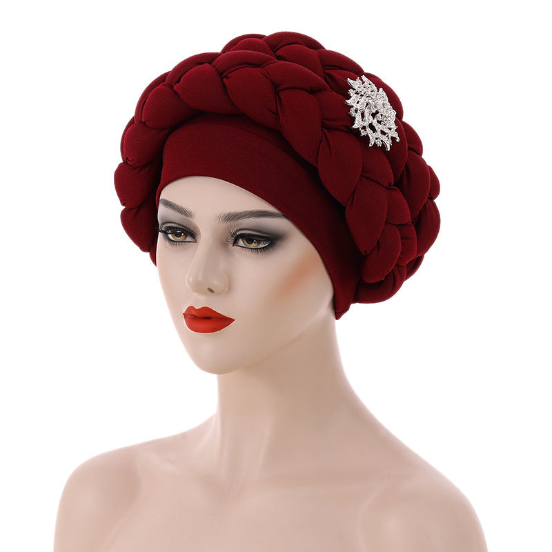 Women’s African Style Braided Turban Hat with Decorative Accessories