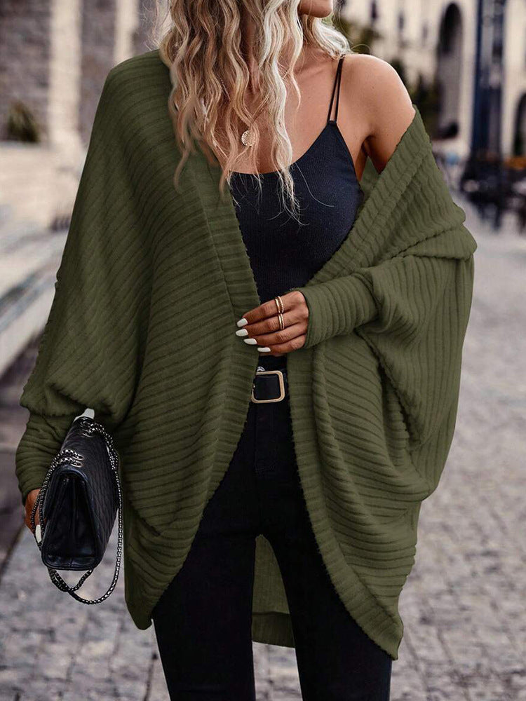 Solid Color V-Neck Loose Knitted Sweater Cardigan for Women
