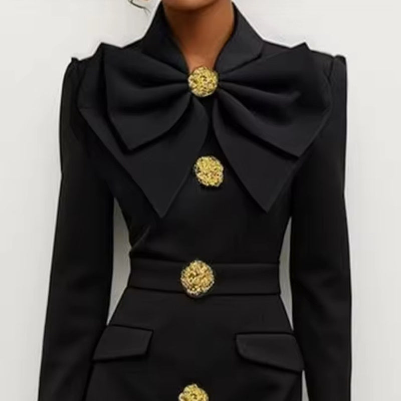 Elegant Button-Front Bodycon Midi Dress with Long Sleeves