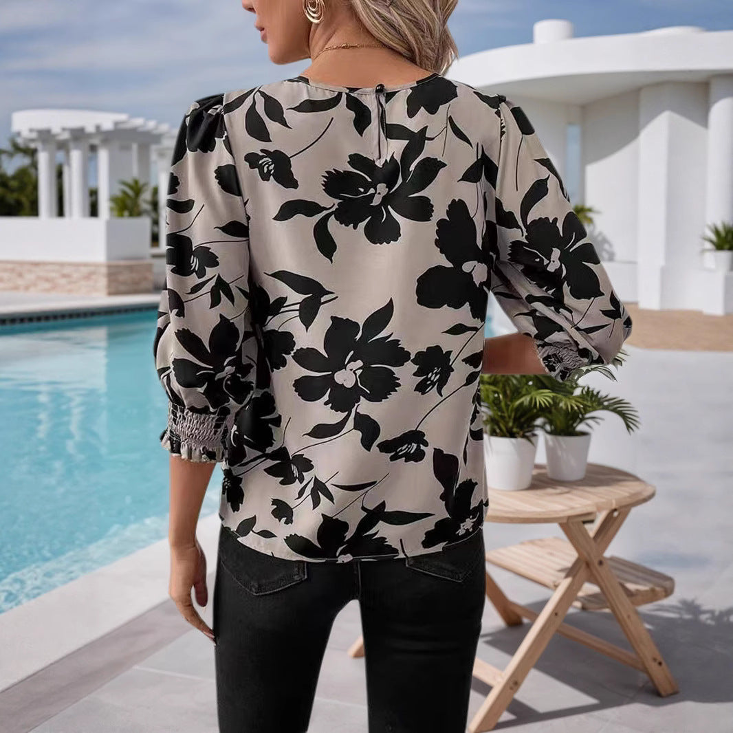 Women’s Floral Printed Blouse – 3/4 Sleeve Casual Summer Top