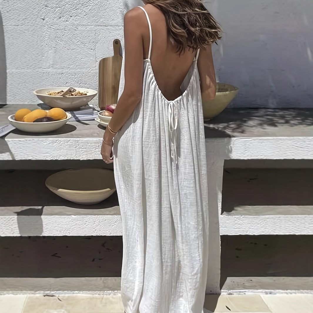 Backless Loose Fit Maxi Dress with Spaghetti Straps