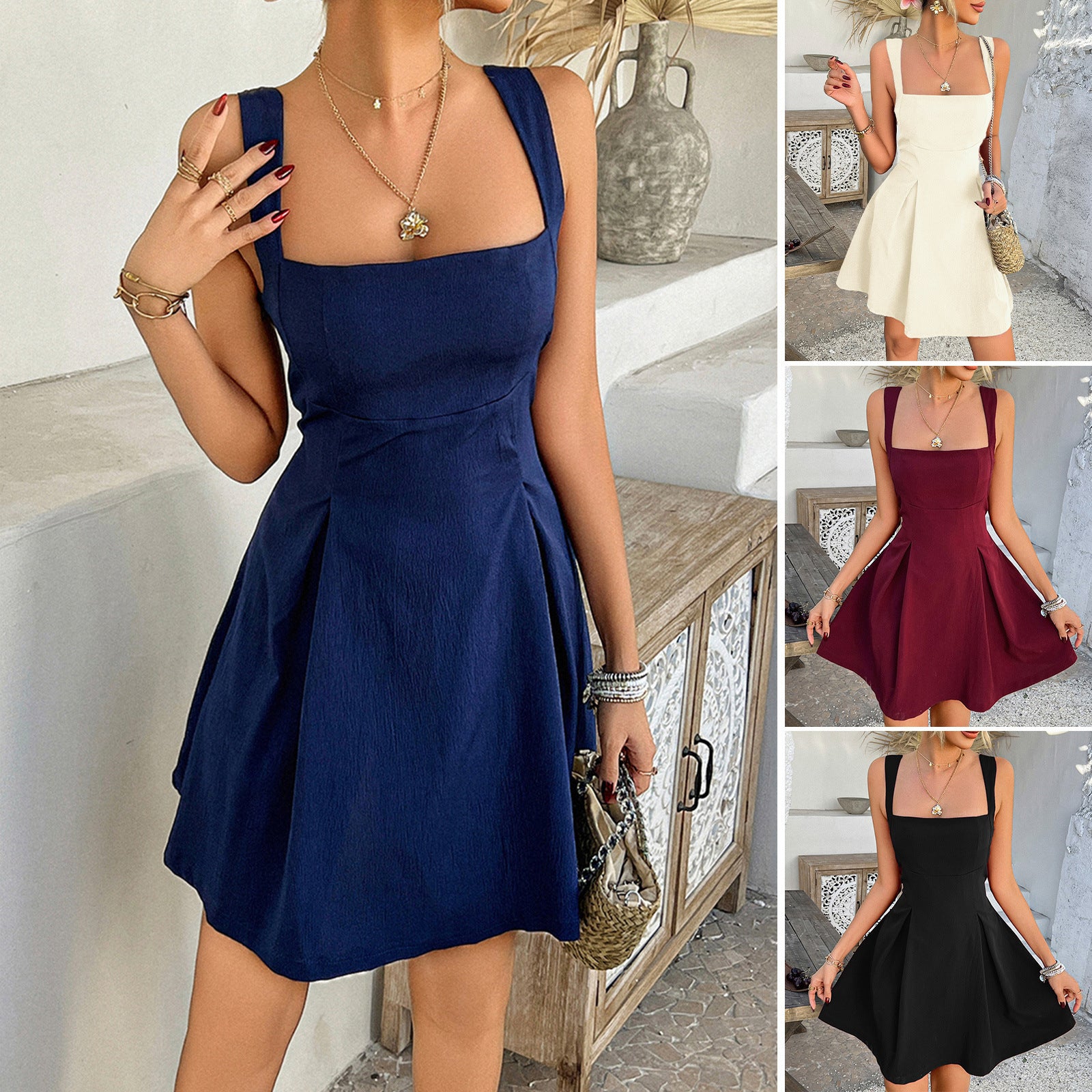 Solid Color Sleeveless Mini Dress – Elegant European & American Style