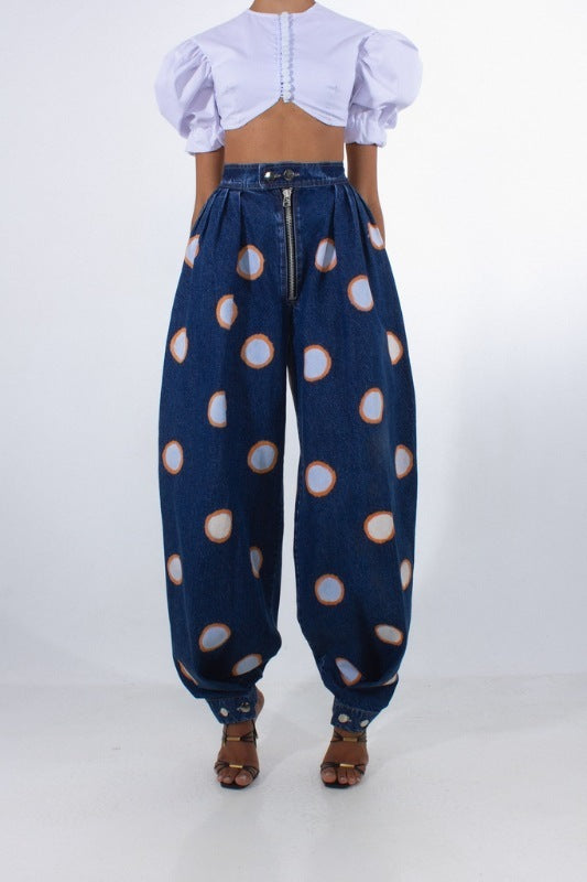 High Waist Loose Fit Zipper Ankle Tie Jeans – Casual Baggy Denim Pants