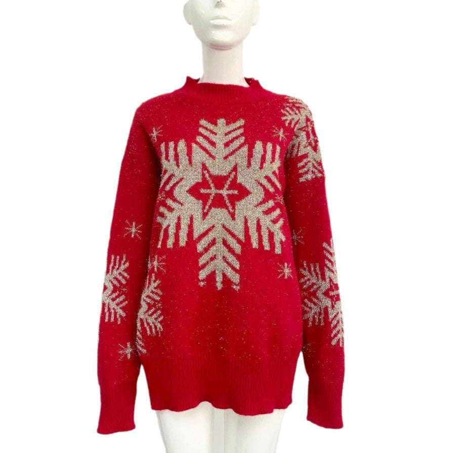 Women’s Red Christmas Sweater with Snowflake Pattern