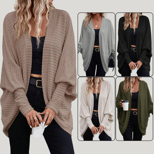 Solid Color V-Neck Loose Knitted Sweater Cardigan for Women