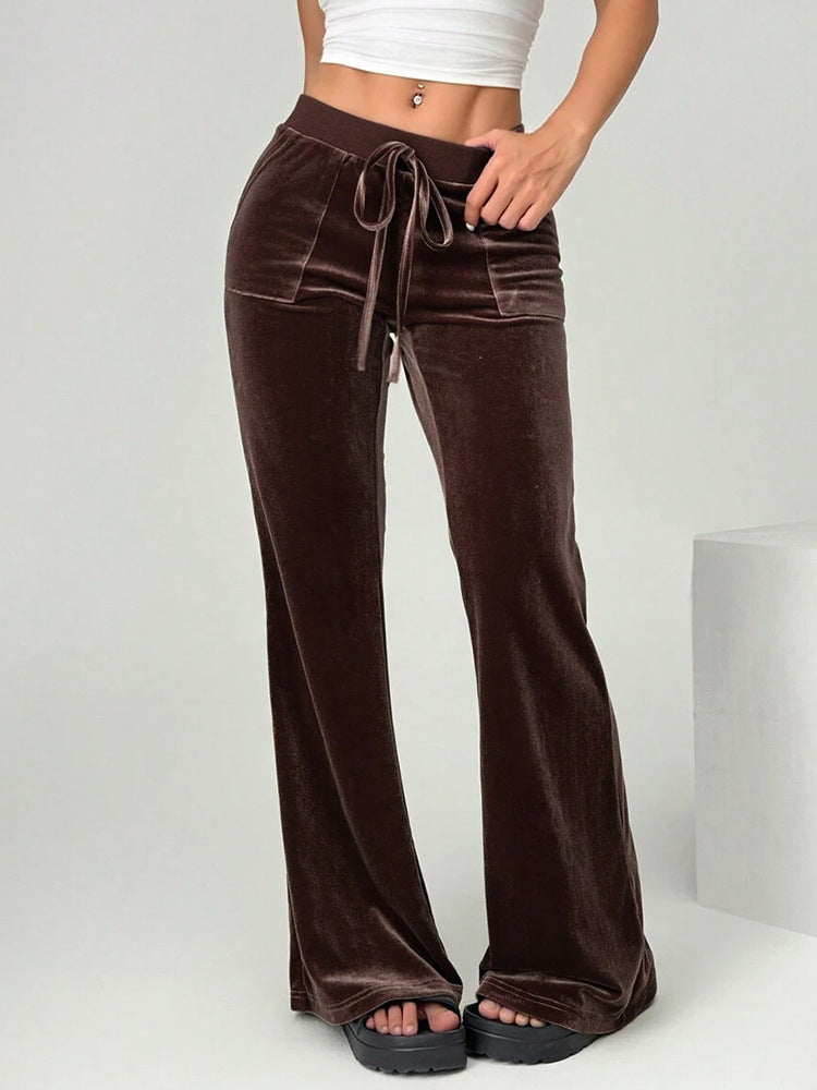 Women’s Velvet Flared Pants – High Waist, Wide Leg, Casual Chic