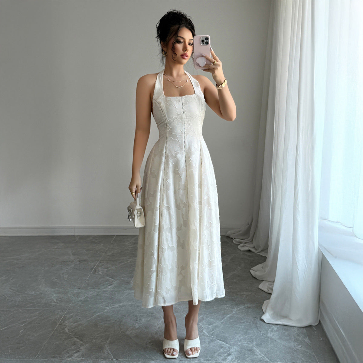 Elegant Simple Style Halter Tube Top Maxi Dress for Women