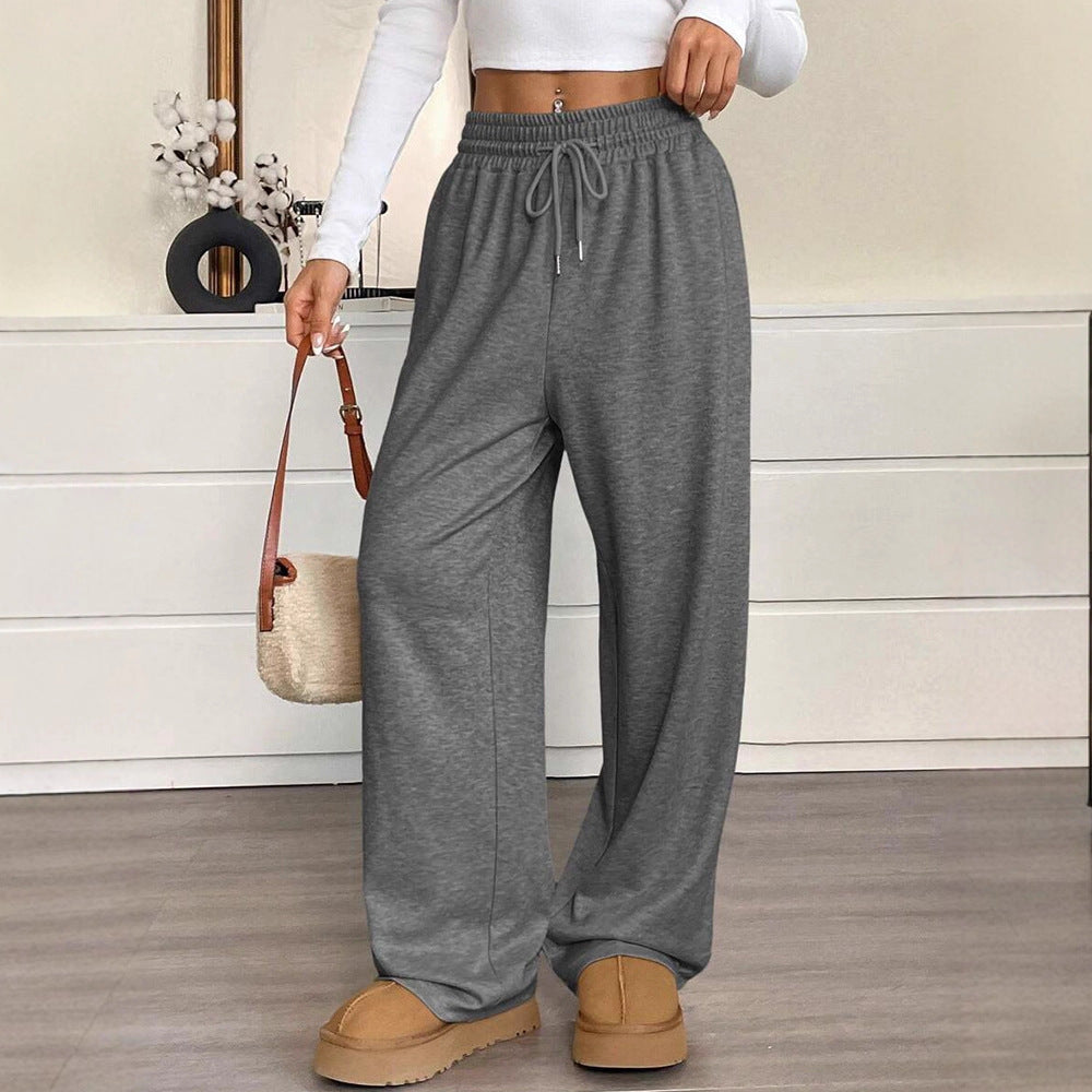 Solid Color Casual Wide Leg Pants for Women – Loose Fit, High Waist, Comfy Style