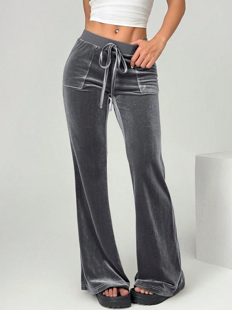 Women’s Velvet Flared Pants – High Waist, Wide Leg, Casual Chic