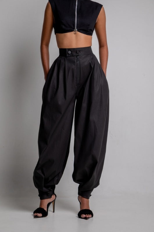 High Waist Loose Fit Zipper Ankle Tie Jeans – Casual Baggy Denim Pants