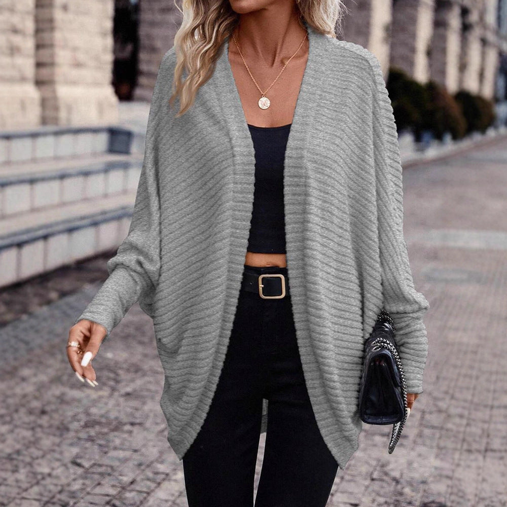 Solid Color V-Neck Loose Knitted Sweater Cardigan for Women