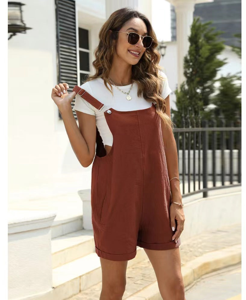 Women’s Loose Strapless Romper with Pockets