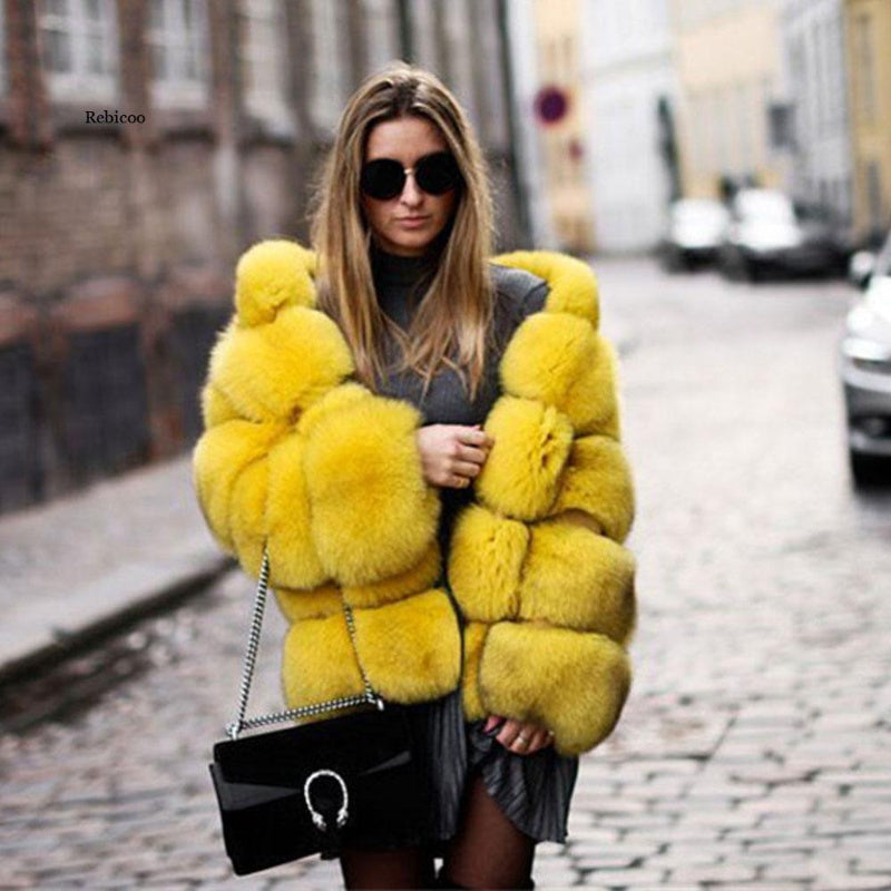 Women’s Hooded Faux Fur Winter Jacket – Warm Plush Coat with Long Sleeves