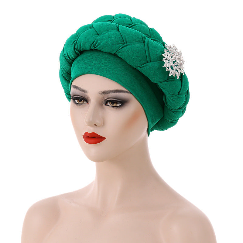 Women’s African Style Braided Turban Hat with Decorative Accessories