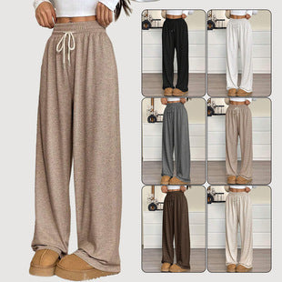 Solid Color Casual Wide Leg Pants for Women – Loose Fit, High Waist, Comfy Style