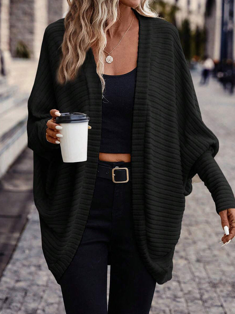 Solid Color V-Neck Loose Knitted Sweater Cardigan for Women