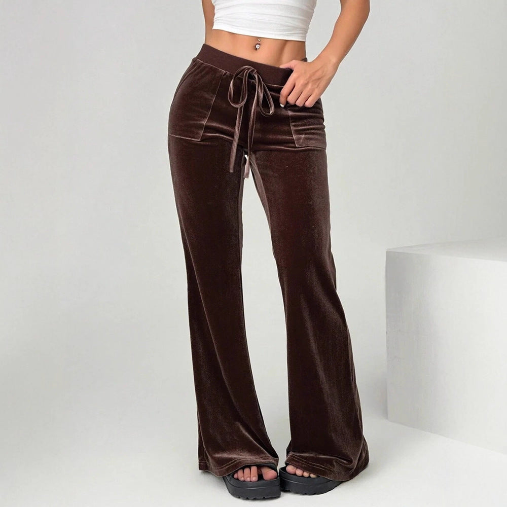 Women’s Velvet Flared Pants – High Waist, Wide Leg, Casual Chic