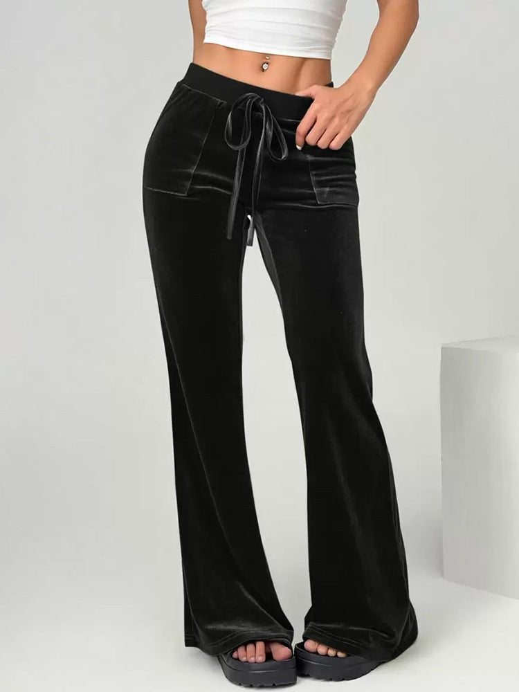Women’s Velvet Flared Pants – High Waist, Wide Leg, Casual Chic
