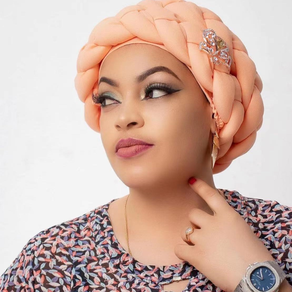 Women’s African Style Braided Turban Hat with Decorative Accessories