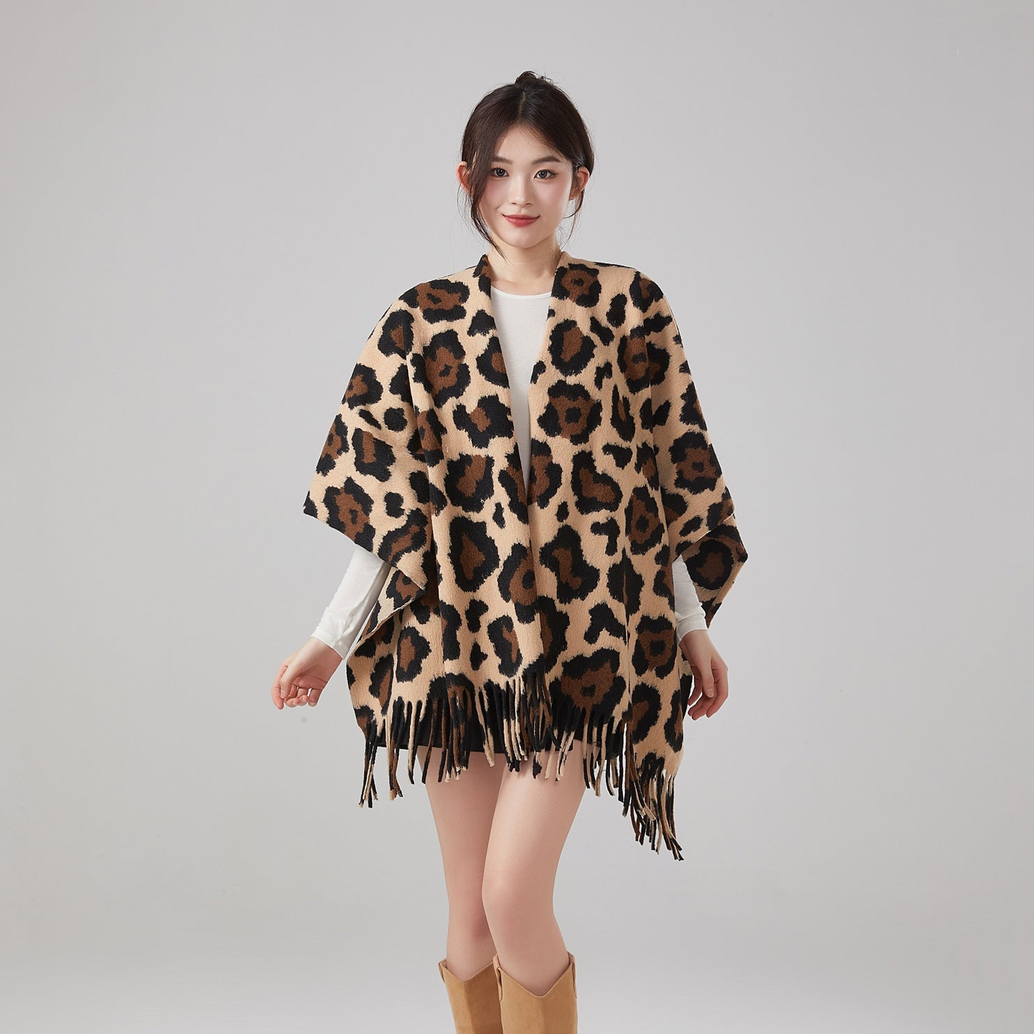 Women’s Thick Vintage Leopard Print Tassel Shawl – Warm Winter Wrap