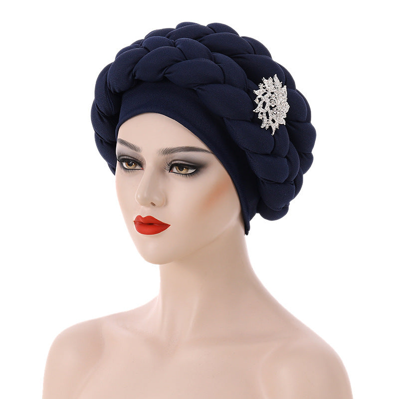 Women’s African Style Braided Turban Hat with Decorative Accessories