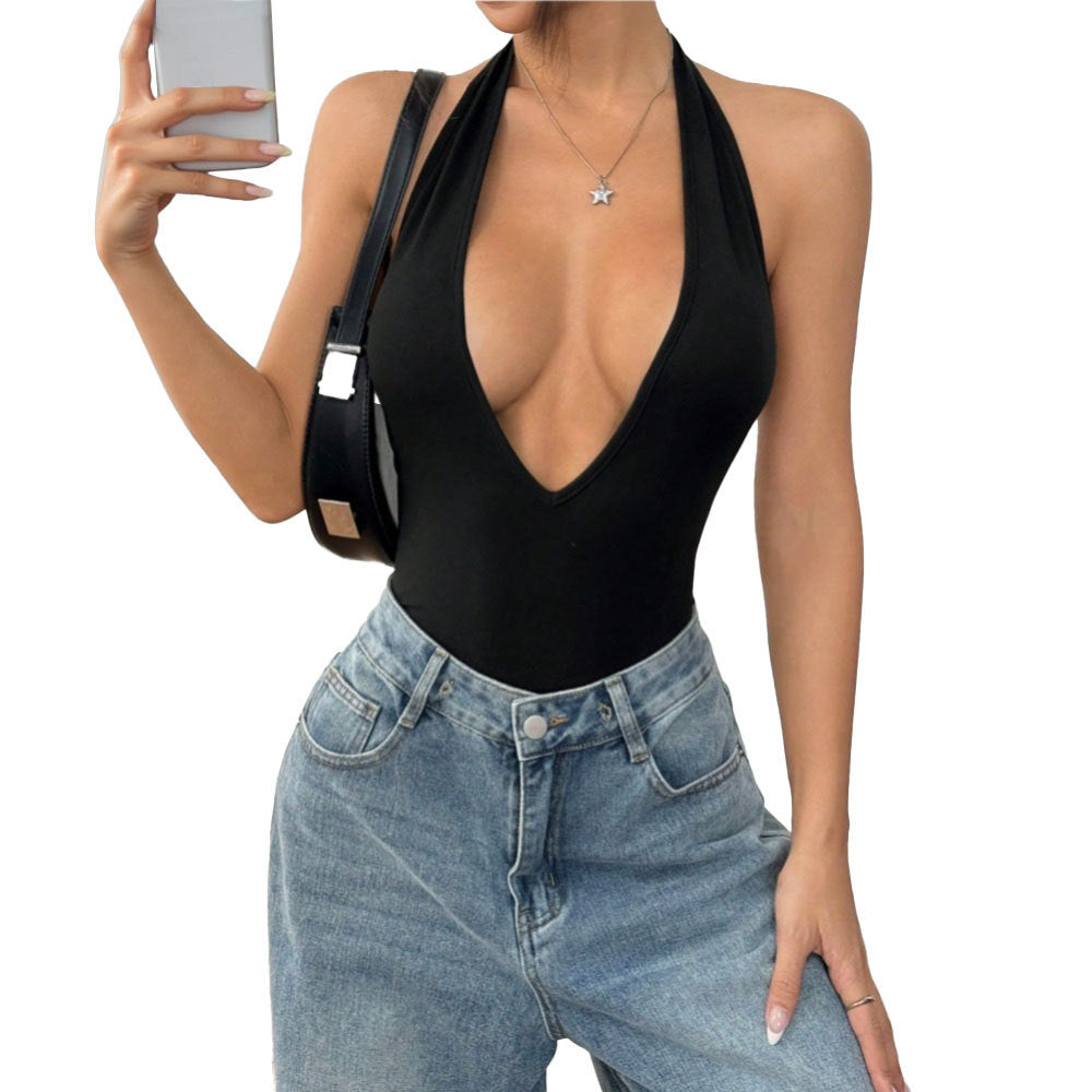 Sexy Deep V Halter Backless Jumpsuit – Women’s Slim Fit Bodysuit